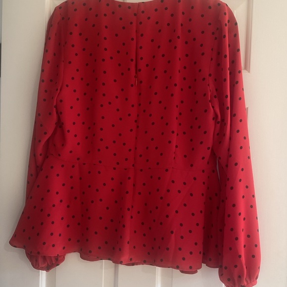 BODEN Blouse Red Poinsettia Polka Spot Dot Sena Peplum Top Size 10 - Picture 6 of 11